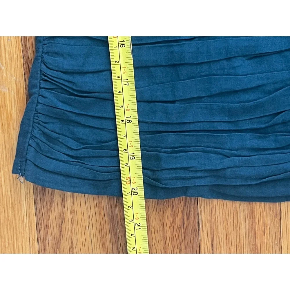 ABERCROMBIE & FITCH Ruched V-Neck Puff Sleeve Smocked Cotton Top Medium Teal NEW